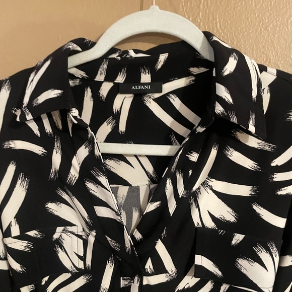 Alfani black and white belted knee length long sleeve dress office business plus - Picture 6 of 9